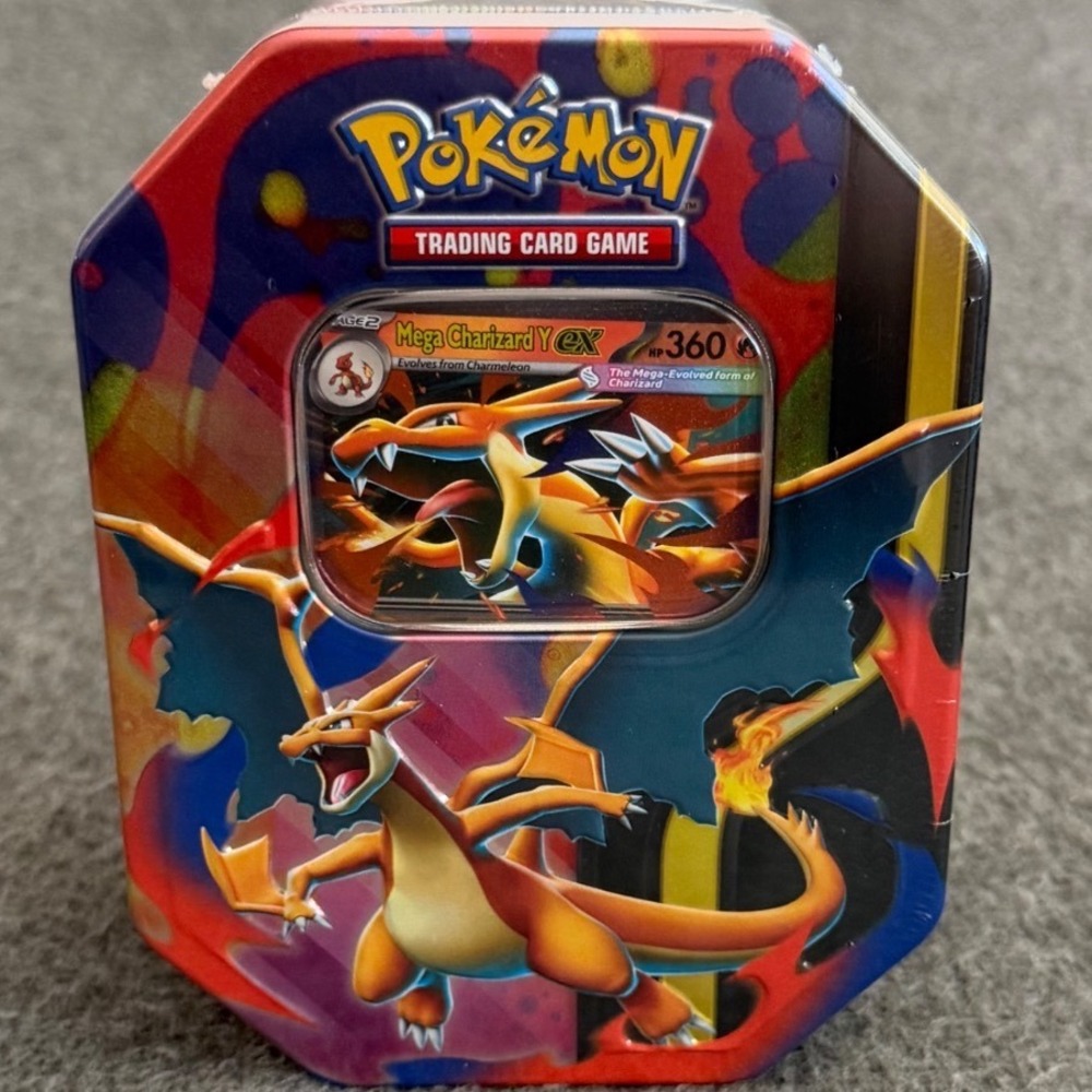 Pokemon TCG Mega Charizard Tin Mega Charizard Y ex Promo 4 Booster Packs Sealed